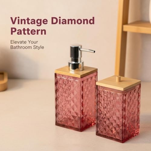 Red Bathroom Accessory Set, 6 PCS Red Bathroom Accessories Set,Soap Dispenser, Toothbrush Holder, Soap Dish, Mouthwash Cup, Cotton Swab Holder and Toilet Brush, Acrylic