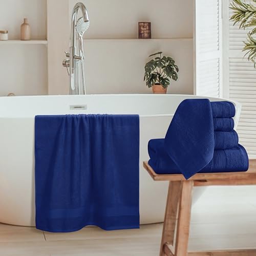 Belizzi Home 8 Piece Towel Set 100% Ring Spun Cotton, 2 Bath Towels 27x54, 2 Hand Towels 16x28 and 4 Washcloths 13x13 - Ultra Soft Highly Absorbent Machine Washable Hotel Spa Quality - Navy Blue