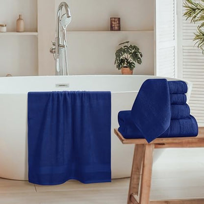 Belizzi Home 8 Piece Towel Set 100% Ring Spun Cotton, 2 Bath Towels 27x54, 2 Hand Towels 16x28 and 4 Washcloths 13x13 - Ultra Soft Highly Absorbent Machine Washable Hotel Spa Quality - Navy Blue