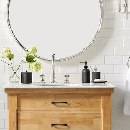 4PCs Heavy Weight Decent Glass Bathroom Accessories Set with Decorative Pressed Pattern - Includes Hand Soap Dispenser & Tumbler & Soap Dish & Toothbrush Holder (Black)
