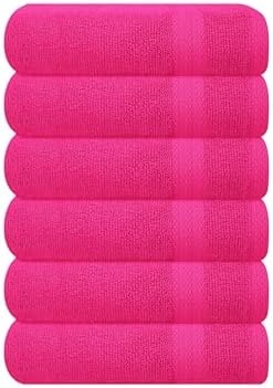 GLAMBURG Ultra Soft 6-Piece Hand Towel Set 16x28-100% Ringspun Cotton - Durable & Highly Absorbent Hand Towels - Ideal for use in Bathroom, Kitchen, Gym, Spa & General Cleaning - Hot Pink