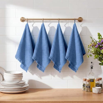 HunnmingRe 4 Pack Boho Hand Towel for Kitchen, Blue