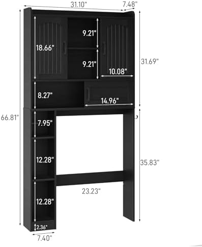 Vabches Over The Toilet Cabinet with 2 Barn Doors & Sliding Door, Black