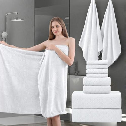 8-Piece White Bath Towels Set,2 Oversized Large Bath Towels Sheet,2 Hand Towels and 4 Washcloths - 600 GSM Soft Luxury Towel Set,Highly Absorbent Quick Dry Towel Collection for Bathroom,Hotel and Spa
