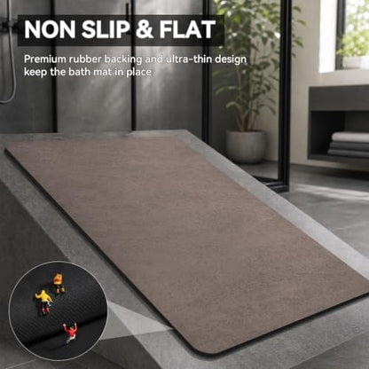 MontVoo -Bath Mat Rug-Rubber Backing Non Slip Quick Dry Absorbent Thin Bathroom Rugs Fit Under Door-Faux Suede Surface Bathroom Floor Mats-Shower Rug for in Front of Bathtub Shower Brown 20"x32"