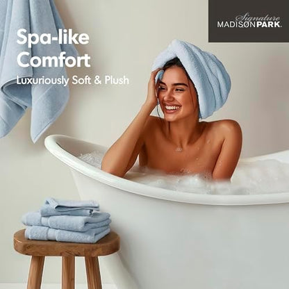 Madison Park 800GSM 100% Cotton Bathroom Bath Towel Set of 8, Light Blue