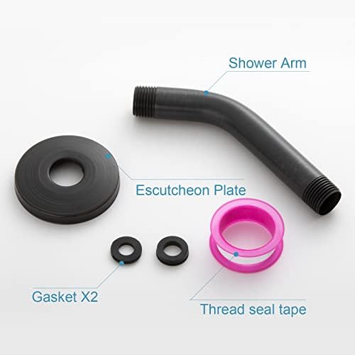 OFFO Shower Arm with Flange, 6 in Oil Rubbed Bronze Wall Mount Replacement Angle Shower Head Arm Wall-Mounted For Fixed Shower Head & Handheld Showerhead