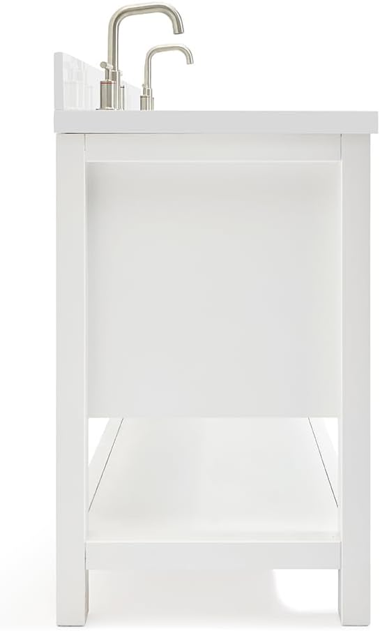 ARIEL Magnolia 72-inch Bathroom Vanity with Sink,Solid Wood, 1.5-inch Pure White Quartz Countertop & Backsplash, Double Rectangular Porcelain Sink, 4 Soft Closing Doors, 3 Dovetail Drawers, White