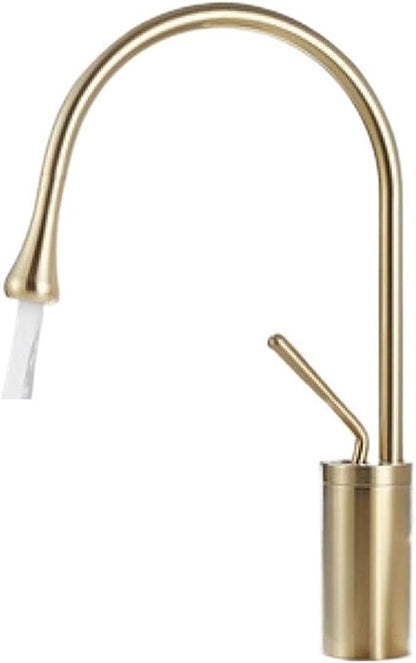 Modern Basin Faucet Brushed Gold Black Silver Faucet Deck Mounted Basin Sink Tap Mixer Hot Cold Brass Tap for Bathroom(Golden Tall)