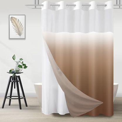 No Hook Shower Curtain and Liner Set for Bathroom, Ombre Brown, 71" x 84"