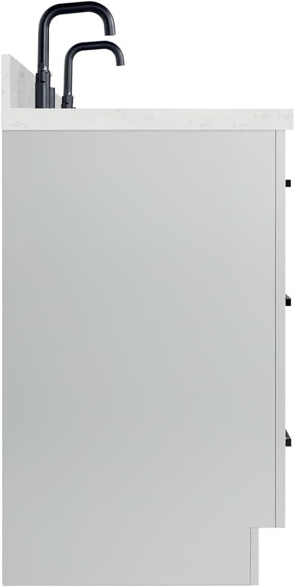 ARIEL Loren 72-inch Bathroom Vanity with Sink,Solid Wood, 1.5-inch Carrara White Quartz Countertop, Double Rectangular Porcelain Sink, 4 Soft Closing Doors, 3 Dovetail Drawers, Grey