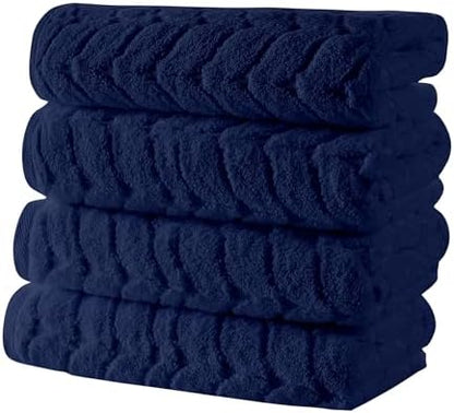 BAGNO MILANO Turkish Cotton Bath Towels, Hand Towels - Soft Plush Jacquard Collection Luxury Towels Set (Navy, Bath Towel Set of 2)