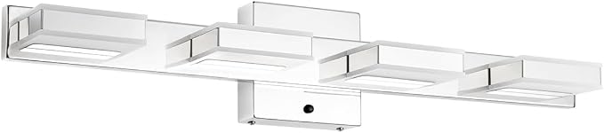 mirrea 24" 4 Light 3CCT LED Chrome Bathroom Vanity Light Fixture | Over Mirror,Bathroom Light Fixture,3000K/4000K/5000K ,Dimmable,Rust-resistant,Moisture-resistant,Acrylic shade