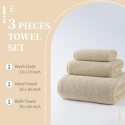 MICROFI New Microfiber Bath Towel Set, 3 Piece, Oversize, Quick Dry, Lint Free, Includes Body, Hand and Face Towels