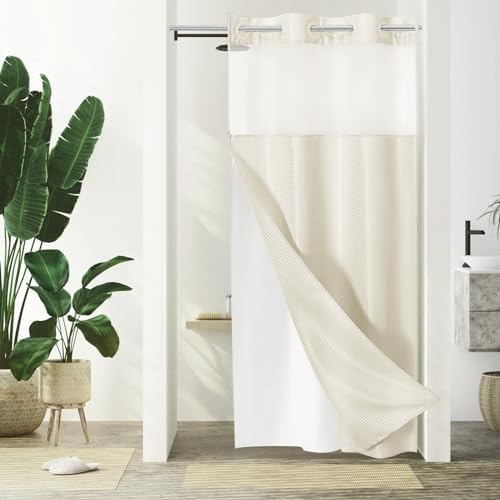Gibelle No Hook Cloth Ivory Shower Curtain with Liner, 36x74