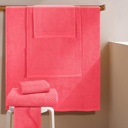 MyOwn Premium Cotton 6 Pack Towel Set for Bathroom, Contains 2 Bath Towels 28x55 inch, 2 Hand Towels 16x24 inch & 2 Wash Coths 12x12 inch, Ideal Everyday use, Compact & Lightweight - Coral Orange