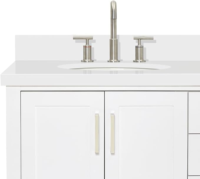 ARIEL Magnolia 72-inch Bathroom Vanity with Sink,Solid Wood, 1.5-inch Pure White Quartz Countertop & Backsplash, Double Rectangular Porcelain Sink, 4 Soft Closing Doors, 3 Dovetail Drawers, White