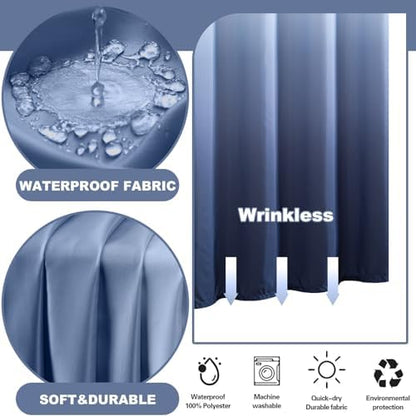 No Hook Shower Curtain and Liner Set for Bathroom, Ombre Blue, 71" x 84"