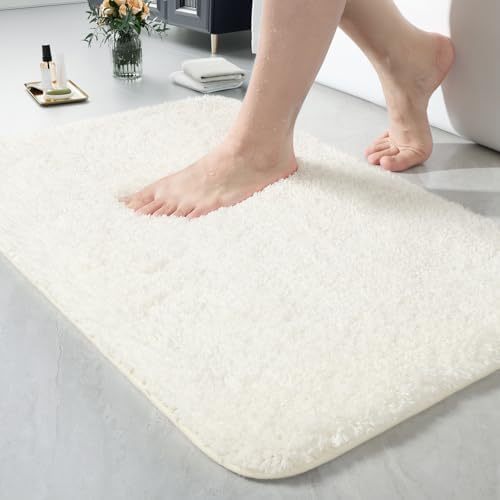 LOCHAS Bathroom Rugs 24x17 Inch, Microfiber Bath Rug Non Slip, Cream White