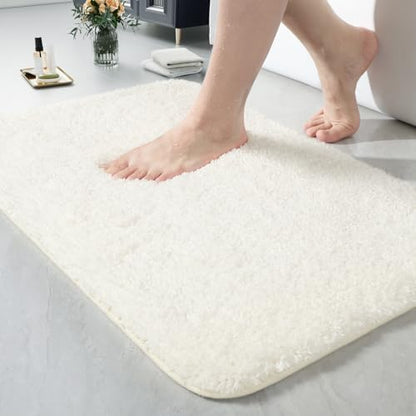 LOCHAS Bathroom Rugs 24x17 Inch, Microfiber Bath Rug Non Slip, Cream White