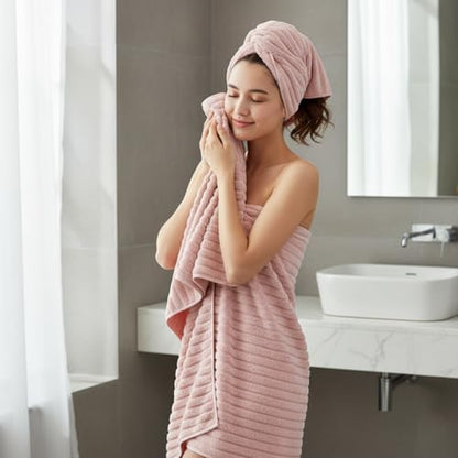6 Piece Bath Towel Set, 30"x60" Microfiber Towels, Pink