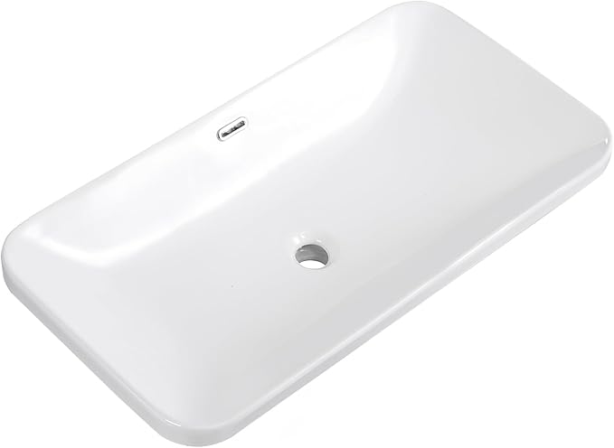 Vessel Sink 32"x17" Semi Recessed Bathroom Sink Drop-in White Bathroom Sink Porcelain Ceramic Modern Rectangular Sinks Drop-in Vanity Sinks with Overflow for Bathrooms