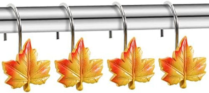 Maple Leaf Shower Curtain Hooks, 12Pcs Thanksgiving Decorative Shower Curtain Hooks, CHICTIE Autumn Fall Leaves Shower Curtain Rings Rustproof for Bathroom Bedroom Room Decor (Deciduous Yellow)