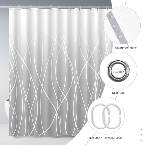Striped Shower Curtain for Bathroom, Ombre Light Grey, 72"W x 72"L