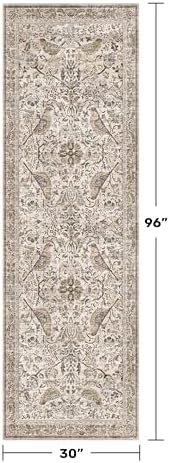 Boho 2'6"x8' Long Kitchen Runner Rugs Non Skid Washable, Stain Resistant Carpet Runners for Hallway 8ft, Low Pile Non Slip Rubber Backing Runner Rug for Kitchen, Traditional Floral Home Décor