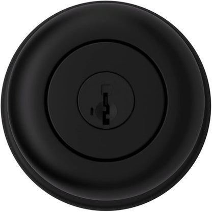 Kwikset Cove Entry Door Knob with Lock and Key, Secure Keyed Handle Exterior Doorknob, Front Entrance and Bedroom, Matte Black, Pick Resistant SmartKey Rekey Security