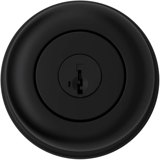 Kwikset Cove Entry Door Knob with Lock and Key, Secure Keyed Handle Exterior Doorknob, Front Entrance and Bedroom, Matte Black, Pick Resistant SmartKey Rekey Security