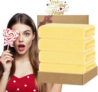 VOOVA & MOVAS Bath Towels 4PC, 100% Cotton, 30x56 in, Yellow
