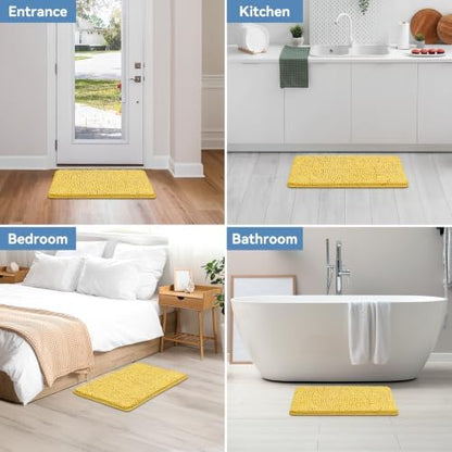 Bcoimo Bath Rug Mat,Yellow Chenille High Absorbent Bathroom Shower Tub Mats