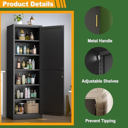 Ckzbx Metal Locker Tall Narrow Storage Cabinet, 67" H Locking Tool File Cabinets Snack Locker Organizer for School Classroom,Bedroom,Gym Home Office,Entryway and Hallway (20" W 1Door Black)