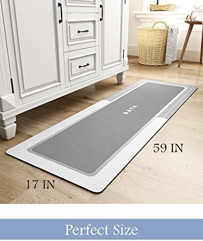 MontVoo-Bath Mat Runner Long Bathroom Mat Rug Non Slip Super Absorbent Stain Resistant Quick Dry Thin Bathroom Rug Fit Under Door-Bath Mats for Bathroom Floor Bathtub Vanity-Bathmat 17"x59" Grey