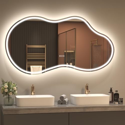 SMIROR 60x32 Irregular Led Lighted Bathroom Vanity Mirror