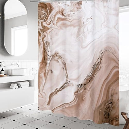 Brown Marble Fabric Shower Curtain, Abstract Watercolor, 72 x 72 Inches