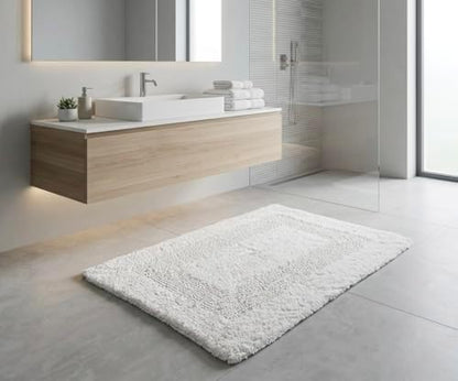KEMA Bathroom Rugs 17"x24", Cotton Reversible Bath Mat for Bathroom Ultra Soft Plush Bath Rugs Water Absorbent Quick Dry Thick Floor Mats for Shower, Restroom, Bedroom, Kitchen (White)