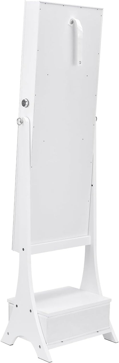 VEVOR Jewelry Cabinet Armoire, 62-Inch Tall Lockable Jewelry Organizer with Full-Length Mirror, LED Light, Velvet Lining, Drawer, Freestanding, White
