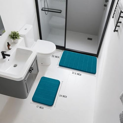 Yimobra Memory Foam Bathroom Mat Set, 31.5 x 20 & 24 x 17 in, Peacock Blue