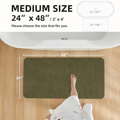 TYUU Thin Bath Mat, Bathroom Rugs Non Slip Washable, 24x48 Sage Green