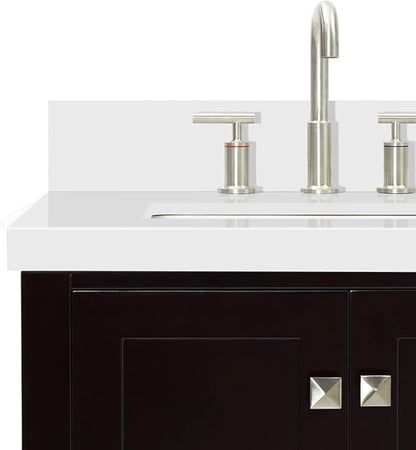 DKB Beckford 60" Espresso Double Bathroom Vanity with Sink, 1.5" Pure White Quartz Countertop, Center Rectangular Sinks, 4 Soft Closing Shaker Doors, 6 Dovetail Drawers