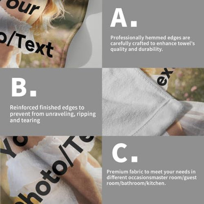 Customized Cotton Fabric Hand Towels Set of 2, Custom Any Image or Photo Personalized Bathroom Towel 28x14 Inch, Soft Absorbent Microfiber Wash Cloth for Kitchen Gym Hotel Home Decor