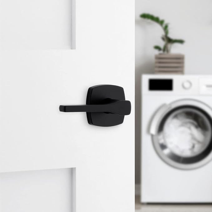 Kwikset Tripoli Lever Interior Passage Door Handle, Lever for Closet and Hallway Doors, Reversible Non-Locking Handle Lever, Matte Black, with Microban Protection (Pack of 2)