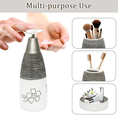 CERBIOR Bathroom Accessories Set,4 PCS Ceramic Bath Accessory,White Flower