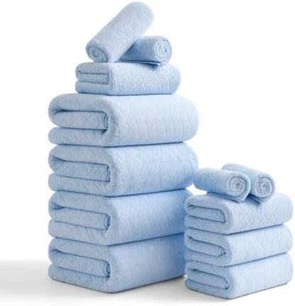 Hailea Luxury Bath Towels Set - 12 Piece (4 Large Bath Towels,4 Hand Towels,4 Washcloths), 100% Microfiber,Extra Absorbent Super Soft & Quick Dry,Complete Family Pack for Bathroom Gym Pool,Blue
