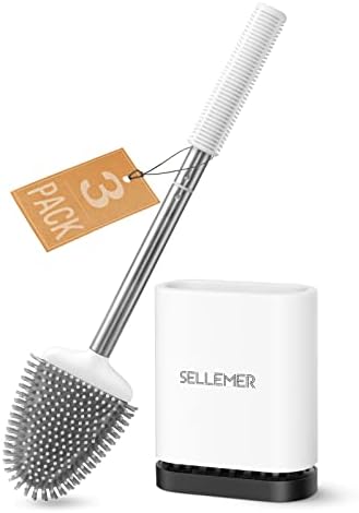 Sellemer Silicone Toilet Brush, Ventilation Slots Base Holder 3 Pack, White