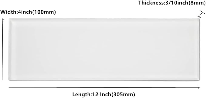 Glass Subway Tile 4 x 12 Inch White Glossy for Kitchen Backsplash Bathroom Wall Pack of 12 Sheets