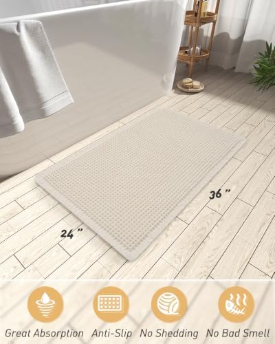 Upgraded Waffle Bath Mat Ultra Absorbent Non Slip Bathroom Mat, 24" x 36"