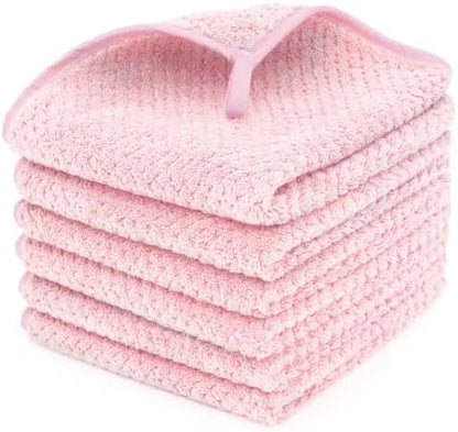 MaopaoBeauty 6 Piece Washcloth Set,100% Microfiber - Quick Dry, Thick, Soft, Plush and Highly Absorbent Luxury Hotel & Spa Bath Towel for Bathroom, Pack of 6, Pink